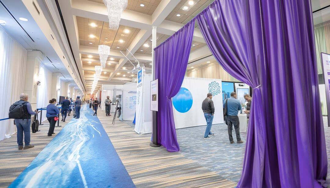 Trade Show Booth with Purple Drape Entrance