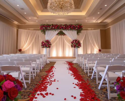 White Pipe and Drape Wedding --- Hotel Ballroom Interior