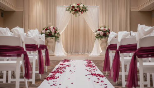 White Pipe and Drape Wedding --- Simple Altar