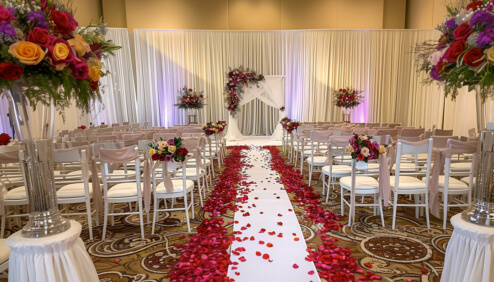 White Pipe and Drape Wedding --- Wide Shot